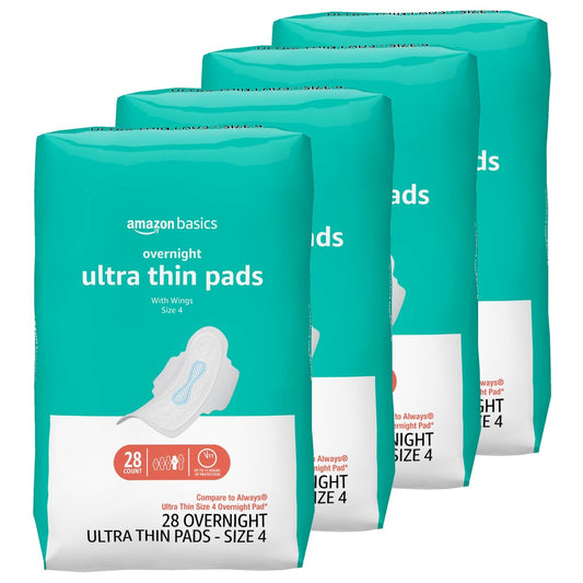 Ultradünne Damenbinden für die Nacht mit Flexi-Flügeln, unparfümiert, Größe 4, 112 Stück (4 Packungen à 28)