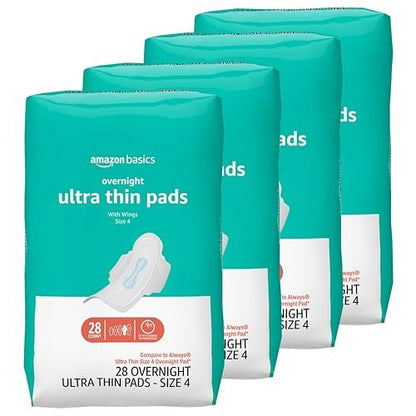 Ultradünne Damenbinden für die Nacht mit Flexi-Flügeln, unparfümiert, Größe 4, 112 Stück (4 Packungen à 28)