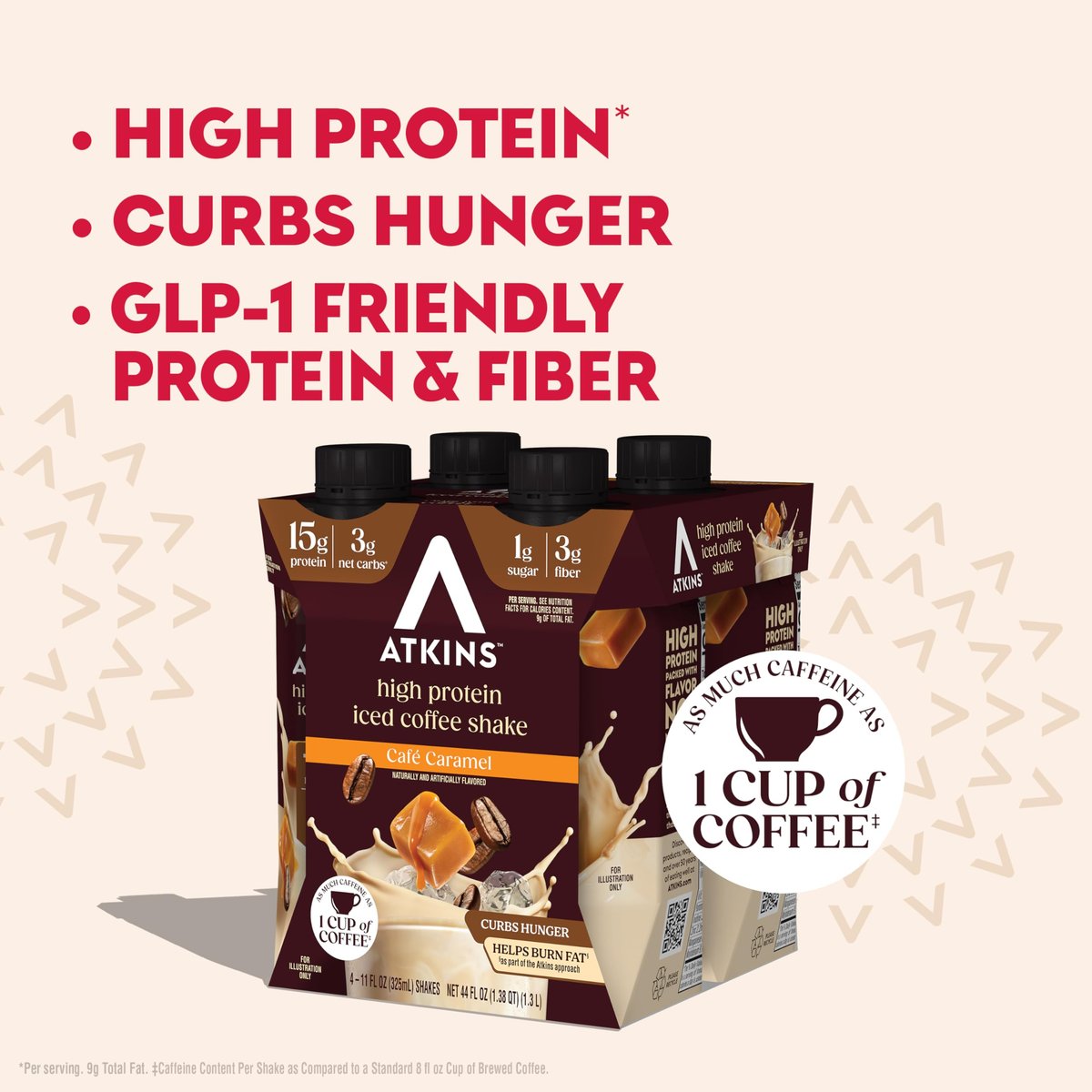 Atkins Café Caramel Eiskaffee Protein Shake – 12er Pack, Keto-freundlich, wenig Zucker, glutenfrei