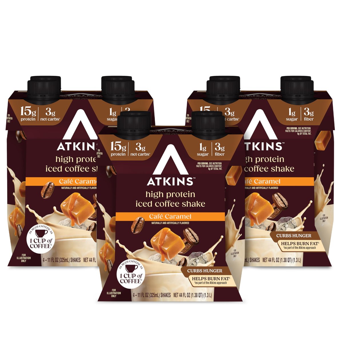 Atkins Café Caramel Eiskaffee Protein Shake – 12er Pack, Keto-freundlich, wenig Zucker, glutenfrei