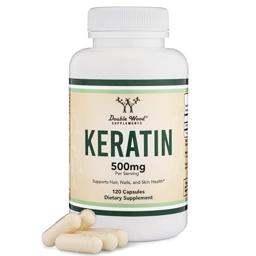 Keratin Haarwuchs Vitamin (500mg pro Portion, 120 Kapseln) – Keratin Haarbehandlung für Männer und Frauen, Vitalprotein für Haar, Haut und Nägel, vegan – Double Wood