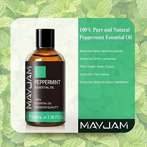 Pfefferminz ätherisches Öl, MAYJAM Premium Reine Ätherische Öle, 100 ml Pfefferminzöl für Diffuser, Seifen- und Kerzenherstellung, ideal für Zuhause, Büro, Auto, Yoga