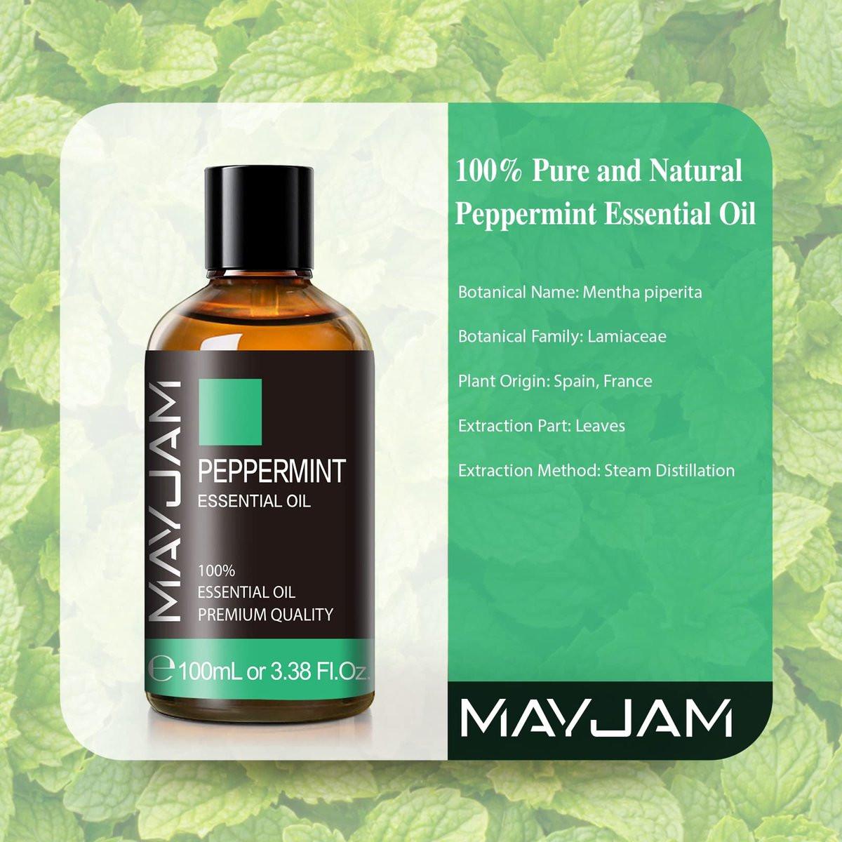 Pfefferminz ätherisches Öl, MAYJAM Premium Reine Ätherische Öle, 100 ml Pfefferminzöl für Diffuser, Seifen- und Kerzenherstellung, ideal für Zuhause, Büro, Auto, Yoga