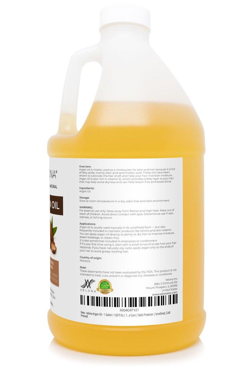 velona Arganöl - 1 Gallone / 128 Fl Oz | 100% Reines und Natürliches Marokko-Öl | Haut-, Körper- und Gesichtspflege | Nagelschutz | Unraffiniert, Kaltgepresst
