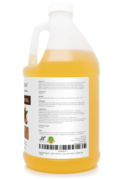 velona Arganöl - 1 Gallone / 128 Fl Oz | 100% Reines und Natürliches Marokko-Öl | Haut-, Körper- und Gesichtspflege | Nagelschutz | Unraffiniert, Kaltgepresst