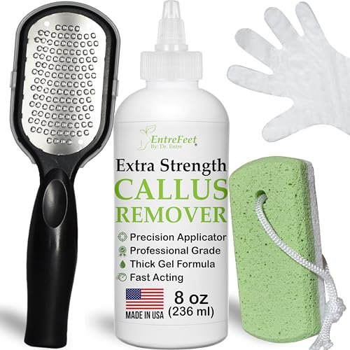 Dr. Entre's Hornhautentferner-Gel-Set für die Füße: Fußfeile, Bimsstein, 5 Paar Handschuhe für Gelauftrag, Spa-Kit, Fußpflege, Pediküre-Werkzeuge, Schrubber, 237 ml