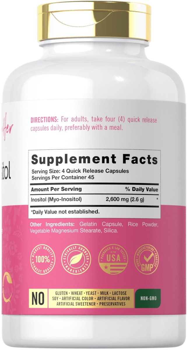 Carlyle Myo-Inositol 2600 mg | 180 Kapseln | Hochdosiertes Nahrungsergänzungsmittel | Non-GMO, Glutenfrei