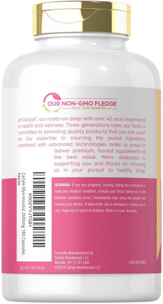 Carlyle Myo-Inositol 2600 mg | 180 Kapseln | Hochdosiertes Nahrungsergänzungsmittel | Non-GMO, Glutenfrei