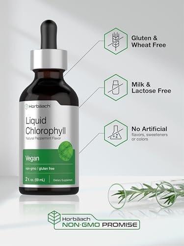 Horbäach Liquid Chlorophyll Drops | 2 fl oz | Natürlicher Pfefferminzgeschmack | Vegan, Nicht-GVO & Glutenfrei