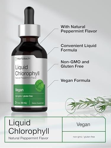 Horbäach Liquid Chlorophyll Drops | 2 fl oz | Natürlicher Pfefferminzgeschmack | Vegan, Nicht-GVO & Glutenfrei