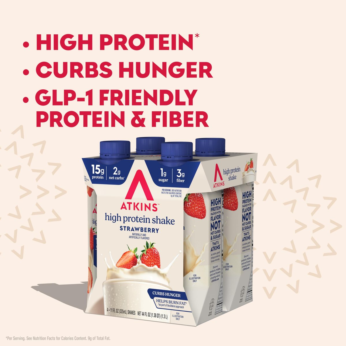 Atkins Erdbeer-Proteinshake – Hoher Proteingehalt, wenig Zucker, kohlenhydratarm, keto-freundlich, glutenfrei, 12er-Pack (330 ml pro Flasche)