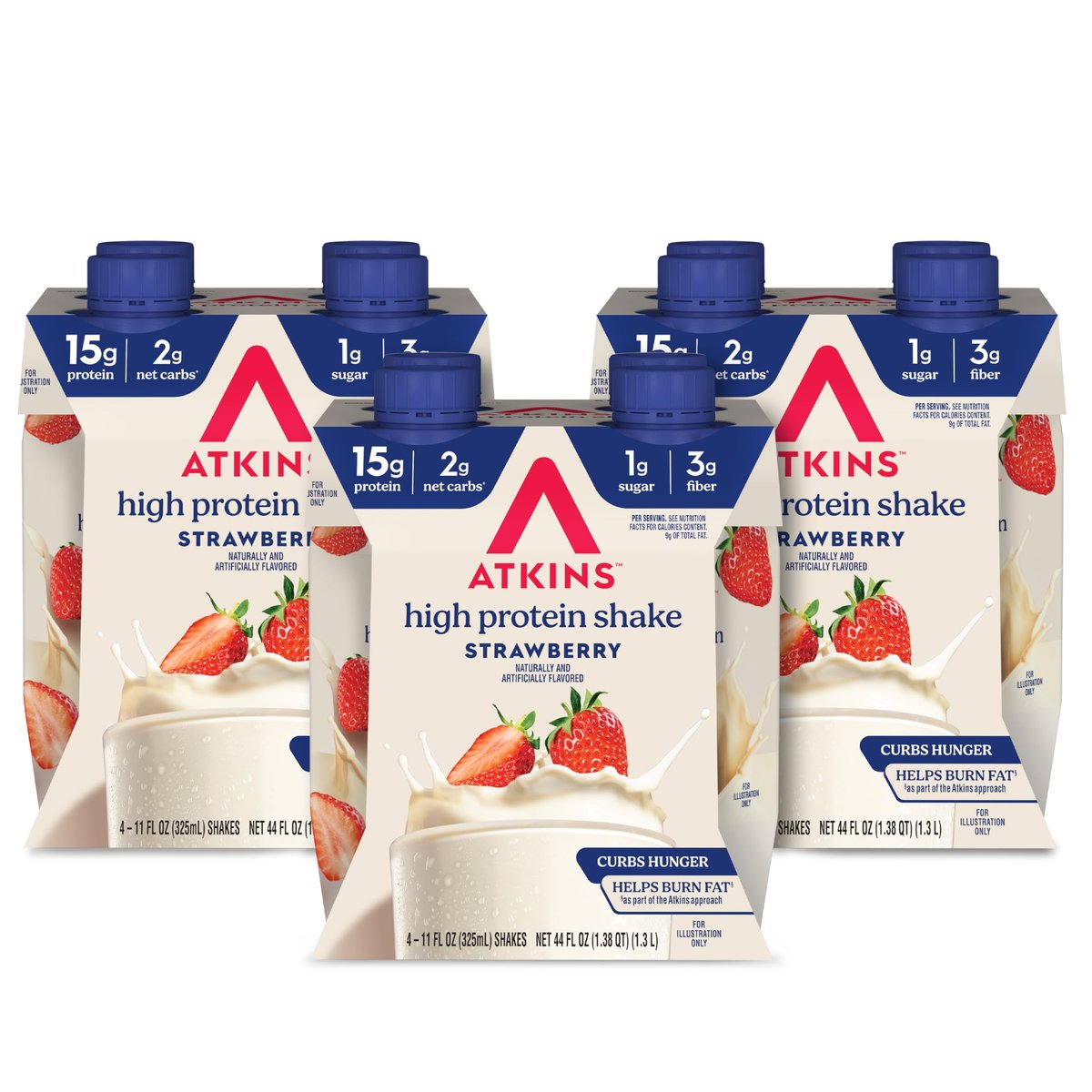 Atkins Erdbeer-Proteinshake – Hoher Proteingehalt, wenig Zucker, kohlenhydratarm, keto-freundlich, glutenfrei, 12er-Pack (330 ml pro Flasche)