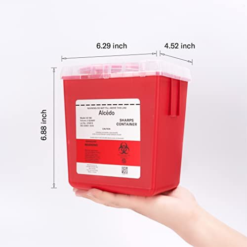 Alcedo Sharps Container 2 Quart (3er-Pack) – Medizinischer Behälter für Nadeln und Spritzen, Biohazard, Rot