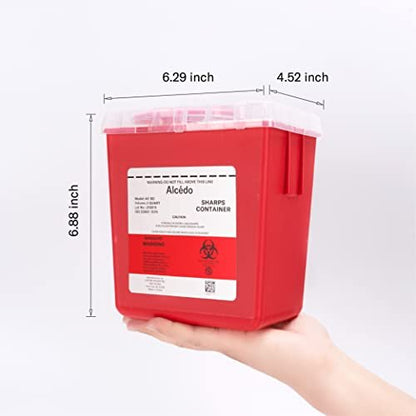 Alcedo Sharps Container 2 Quart (3er-Pack) – Medizinischer Behälter für Nadeln und Spritzen, Biohazard, Rot