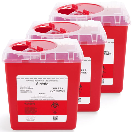 Alcedo Sharps Container 2 Quart (3er-Pack) – Medizinischer Behälter für Nadeln und Spritzen, Biohazard, Rot