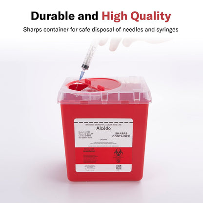 Alcedo Sharps Container 2 Quart (3er-Pack) – Medizinischer Behälter für Nadeln und Spritzen, Biohazard, Rot