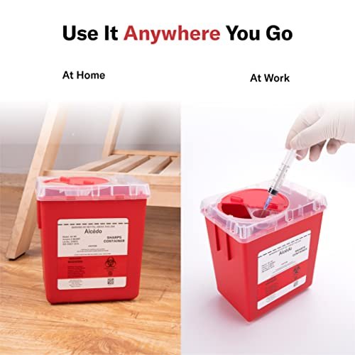 Alcedo Sharps Container 2 Quart (3er-Pack) – Medizinischer Behälter für Nadeln und Spritzen, Biohazard, Rot