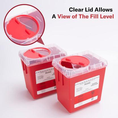 Alcedo Sharps Container 2 Quart (3er-Pack) – Medizinischer Behälter für Nadeln und Spritzen, Biohazard, Rot