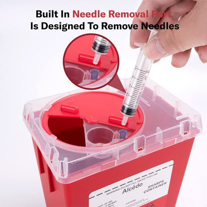 Alcedo Sharps Container 2 Quart (3er-Pack) – Medizinischer Behälter für Nadeln und Spritzen, Biohazard, Rot