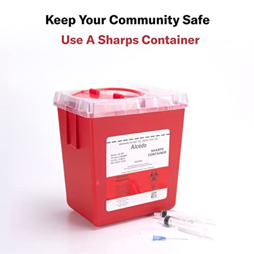 Alcedo Sharps Container 2 Quart (3er-Pack) – Medizinischer Behälter für Nadeln und Spritzen, Biohazard, Rot