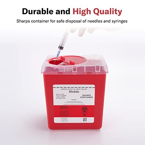 Alcedo Sharps Container 2 Quart (3er-Pack) – Medizinischer Behälter für Nadeln und Spritzen, Biohazard, Rot