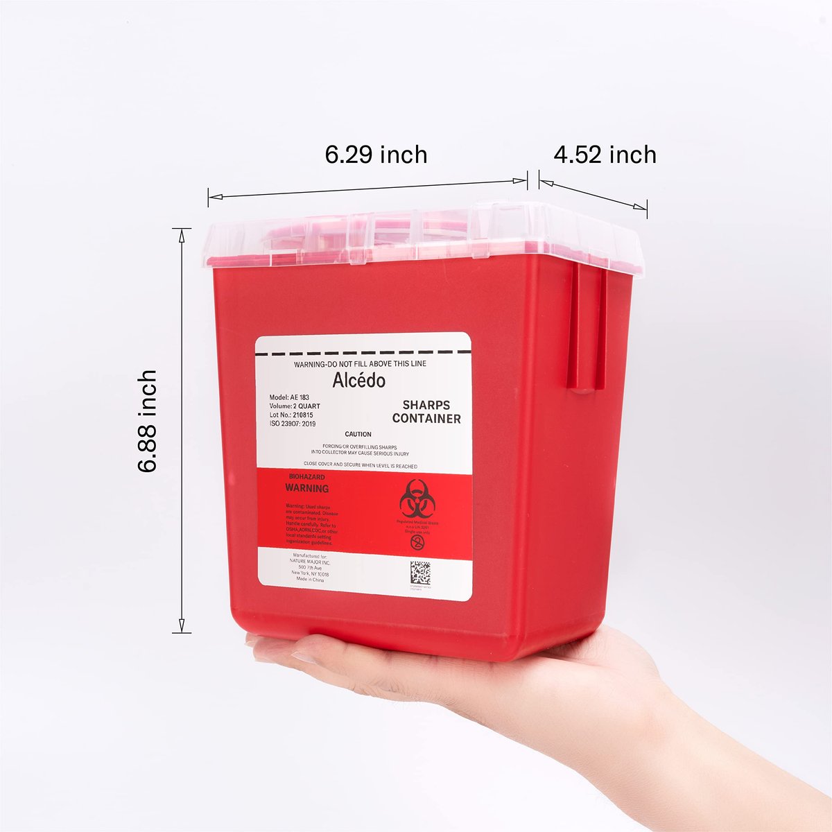 Alcedo Sharps Container 2 Quart (3er-Pack) – Medizinischer Behälter für Nadeln und Spritzen, Biohazard, Rot