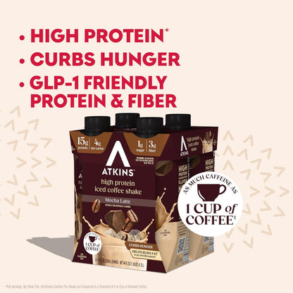 Atkins Mokka Latte Eiskaffee Protein Shake – 12er-Pack, kohlenhydratarm, zuckerarm, keto-freundlich