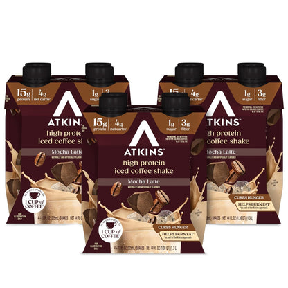 Atkins Mokka Latte Eiskaffee Protein Shake – 12er-Pack, kohlenhydratarm, zuckerarm, keto-freundlich
