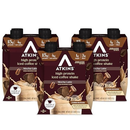 Atkins Mokka Latte Eiskaffee Protein Shake – 12er-Pack, kohlenhydratarm, zuckerarm, keto-freundlich