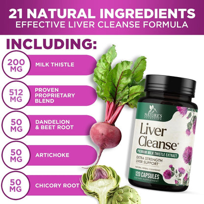 Liver Cleanse Detox & Repair Formula – 20-in-1 Fortschrittliche Leberunterstützung mit Mariendistel, Löwenzahnwurzel, Artischockenextrakt, Kurkuma, Cholin & Rote Bete – 120 vegane Kapseln