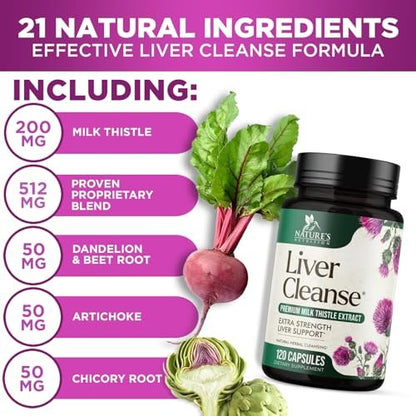 Liver Cleanse Detox & Repair Formula – 20-in-1 Fortschrittliche Leberunterstützung mit Mariendistel, Löwenzahnwurzel, Artischockenextrakt, Kurkuma, Cholin & Rote Bete – 120 vegane Kapseln