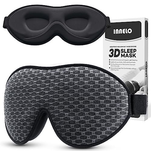INNELO 3D Konturierte Schlafmaske für Seitenschläfer – 100% Lichtblockierende Schlafmaske für Männer & Frauen, Weich, Kein Druck auf den Augen, Flugzeug-Blendenschutz für Reisen, Nickerchen, Yoga, Grau