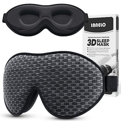 INNELO 3D Konturierte Schlafmaske für Seitenschläfer – 100% Lichtblockierende Schlafmaske für Männer & Frauen, Weich, Kein Druck auf den Augen, Flugzeug-Blendenschutz für Reisen, Nickerchen, Yoga, Grau