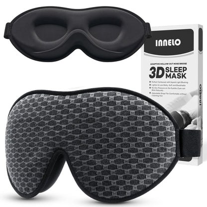 INNELO 3D Konturierte Schlafmaske für Seitenschläfer – 100% Lichtblockierende Schlafmaske für Männer & Frauen, Weich, Kein Druck auf den Augen, Flugzeug-Blendenschutz für Reisen, Nickerchen, Yoga, Grau