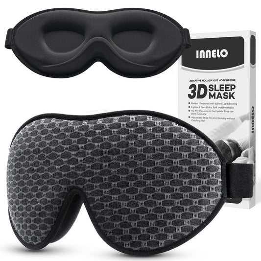 INNELO 3D Konturierte Schlafmaske für Seitenschläfer – 100% Lichtblockierende Schlafmaske für Männer & Frauen, Weich, Kein Druck auf den Augen, Flugzeug-Blendenschutz für Reisen, Nickerchen, Yoga, Grau