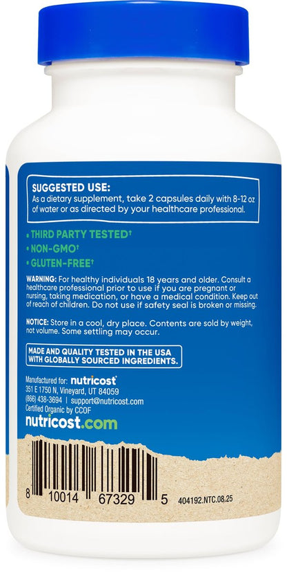Nutricost Sägepalme 1000mg, 120 Kapseln – CCOF-zertifiziert aus Bio-Sägepalme, vegetarisch, 60 Portionen, 500mg pro Kapsel, glutenfrei