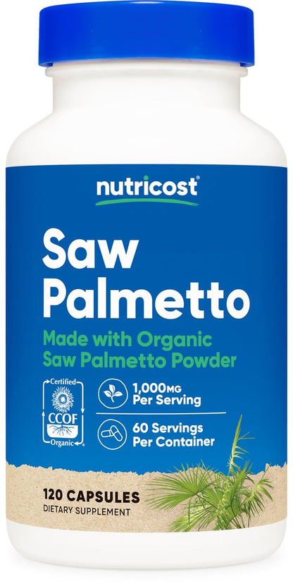 Nutricost Sägepalme 1000mg, 120 Kapseln – CCOF-zertifiziert aus Bio-Sägepalme, vegetarisch, 60 Portionen, 500mg pro Kapsel, glutenfrei