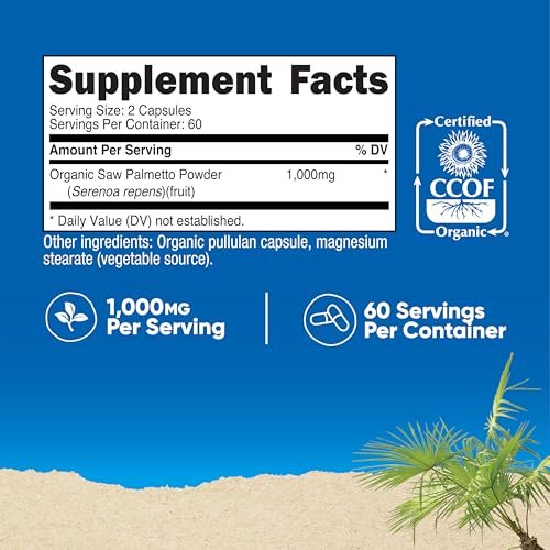 Nutricost Sägepalme 1000mg, 120 Kapseln – CCOF-zertifiziert aus Bio-Sägepalme, vegetarisch, 60 Portionen, 500mg pro Kapsel, glutenfrei