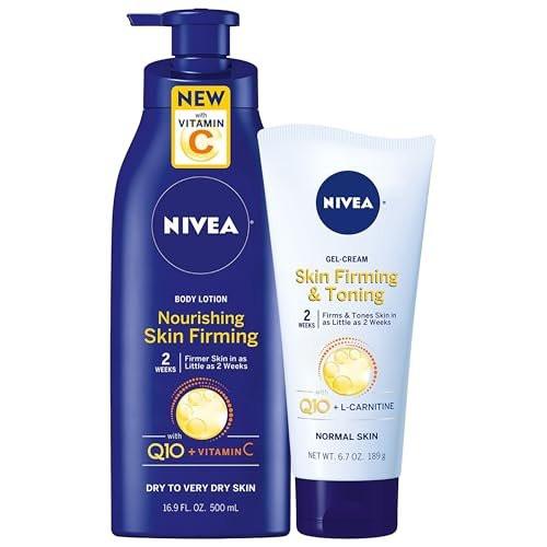 NIVEA Nourishing Hydration Hautstraffende Körperlotion (500 ml) + Straffende & Tonisierende Körper-Gel-Creme mit Hyaluronsäure (200 ml), angereichert mit Q10 und Vitamin C