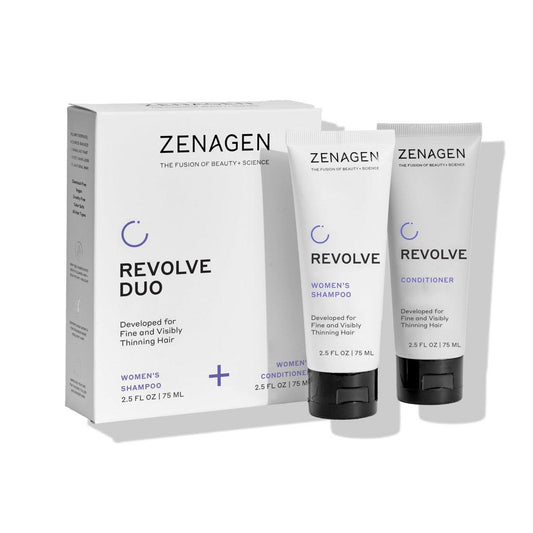 ZENAGEN Revolve Women's Travel Kit | Shampoo + Conditioner für feines und sichtbar dünner werdendes Haar | Fördert volleres, kräftigeres Haar | Pflanzliche Formel, farbsicher, vegan