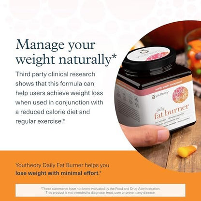 Youtheory Täglicher Fatburner – Unterstützt Körperzusammensetzung & Stoffwechsel – mit Zitrusfruchtmischung, Chrom & Cayenne-Extrakt – Gluten-, Soja- & Milchfrei – 60 vegane Kapseln