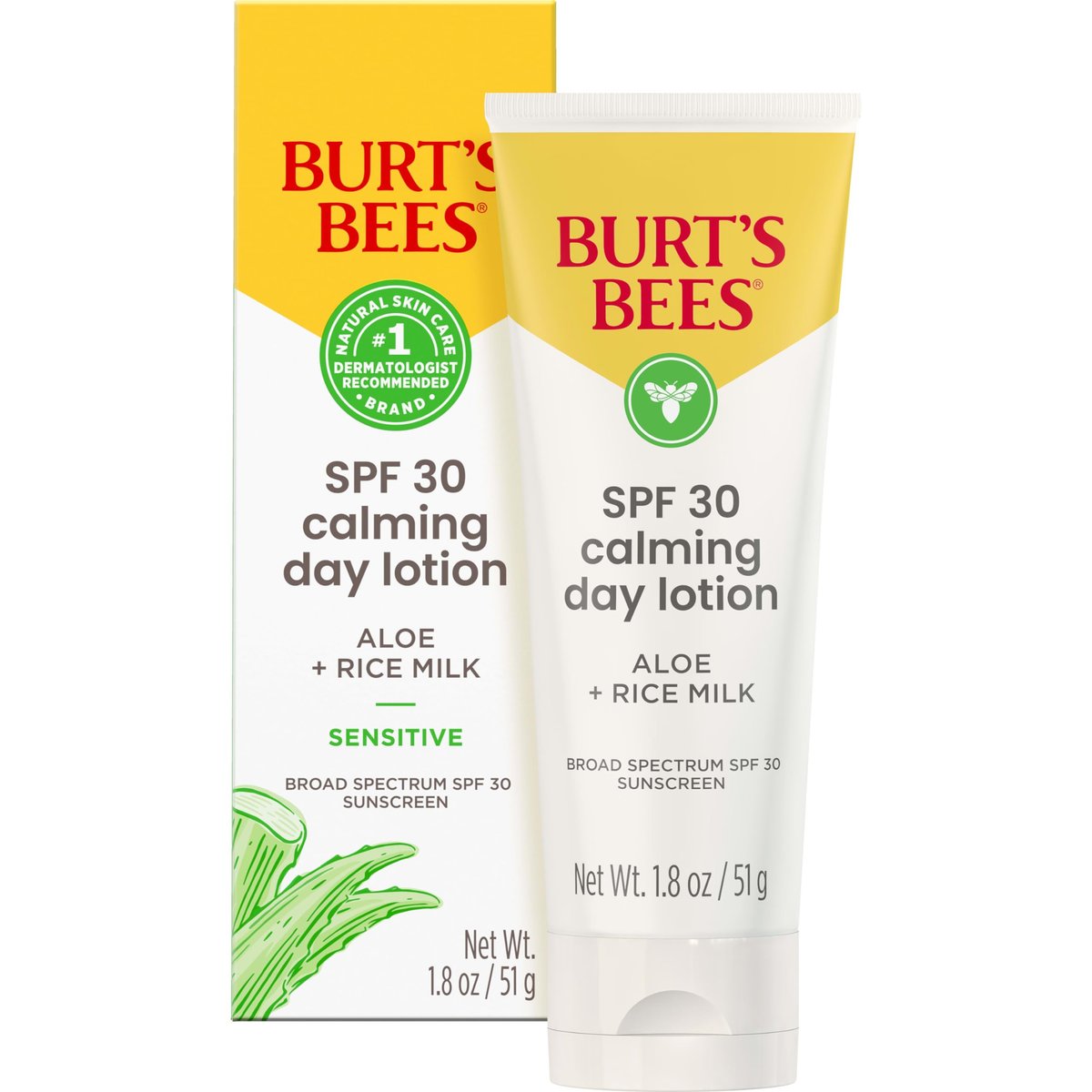Burt's Bees SPF 30 Tagespflege für das Gesicht mit Aloe und Reismilch für empfindliche Haut, 50 ml