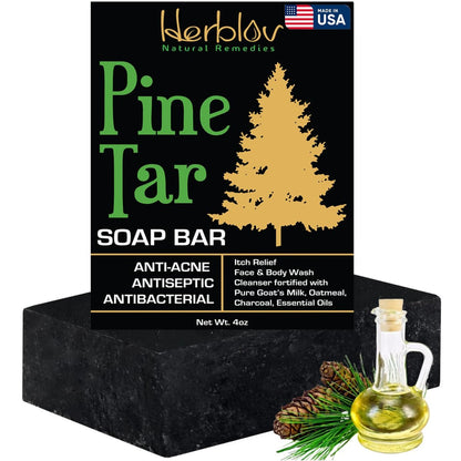 All-Natürliche Pine-Tar-Seife 4oz – Reinigende Anti-Akne-, Ekzem-, Psoriasis- und Juckreiz-Linderung – Gesichts- und Körperwäsche mit reiner Ziegenmilch, Haferflocken, Holzkohle und ätherischen Ölen – Hergestellt in den USA