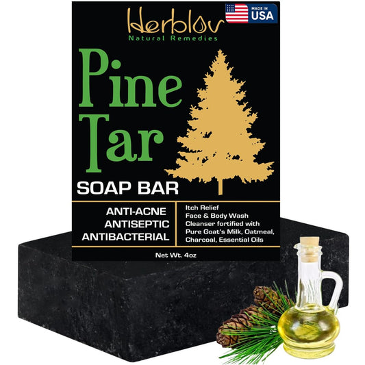 All-Natürliche Pine-Tar-Seife 4oz – Reinigende Anti-Akne-, Ekzem-, Psoriasis- und Juckreiz-Linderung – Gesichts- und Körperwäsche mit reiner Ziegenmilch, Haferflocken, Holzkohle und ätherischen Ölen – Hergestellt in den USA