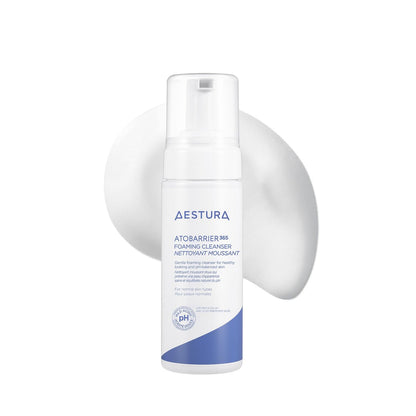 AESTURA ATOBARRIER365 Sanfter pH-ausgeglichener Schaumreiniger mit Ceramiden | Koreanisches Gesichtswasser zur Reparatur der Hautfeuchtigkeitsbarriere, feuchtigkeitsspendende Formel, geeignet für trockene Haut, 150 ml