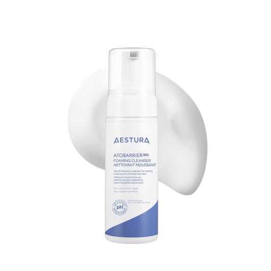 AESTURA ATOBARRIER365 Sanfter pH-ausgeglichener Schaumreiniger mit Ceramiden | Koreanisches Gesichtswasser zur Reparatur der Hautfeuchtigkeitsbarriere, feuchtigkeitsspendende Formel, geeignet für trockene Haut, 150 ml