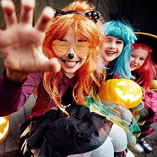 DIYI Lange bunte Perücken 6er-Pack Wellen-Party-Perücken Lockige Farbperücken für Frauen Junggesellinnenparty-Dekorationen Zubehör Geschenke – inklusive 6er-Pack Neon-Partybrillen (Blau, Weiß, Grün, Rot, Lila, Pink)