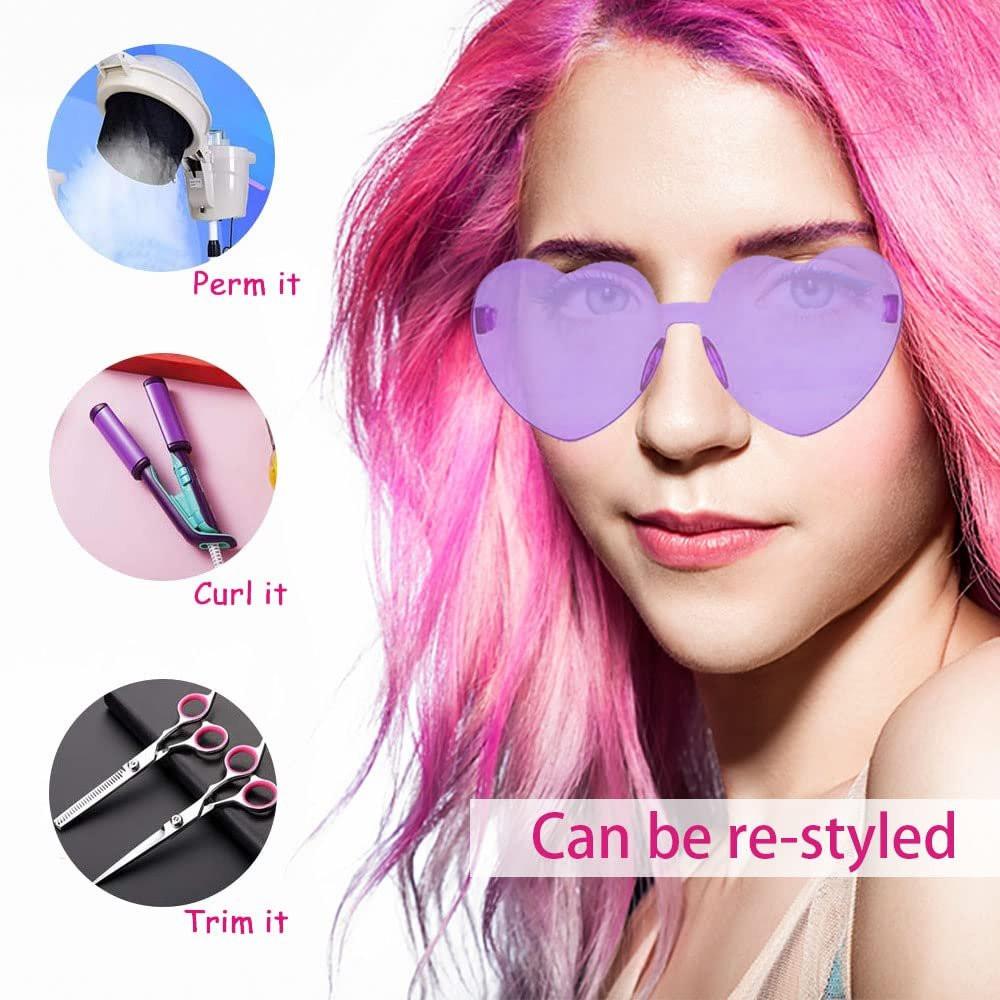 DIYI Lange bunte Perücken 6er-Pack Wellen-Party-Perücken Lockige Farbperücken für Frauen Junggesellinnenparty-Dekorationen Zubehör Geschenke – inklusive 6er-Pack Neon-Partybrillen (Blau, Weiß, Grün, Rot, Lila, Pink)