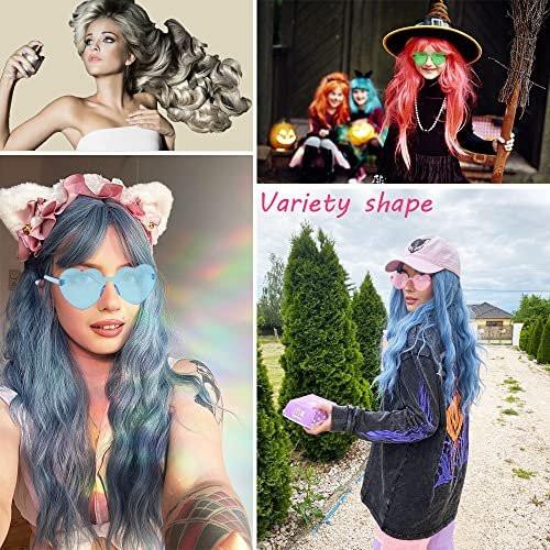 DIYI Lange bunte Perücken 6er-Pack Wellen-Party-Perücken Lockige Farbperücken für Frauen Junggesellinnenparty-Dekorationen Zubehör Geschenke – inklusive 6er-Pack Neon-Partybrillen (Blau, Weiß, Grün, Rot, Lila, Pink)