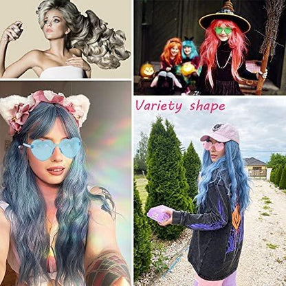 DIYI Lange bunte Perücken 6er-Pack Wellen-Party-Perücken Lockige Farbperücken für Frauen Junggesellinnenparty-Dekorationen Zubehör Geschenke – inklusive 6er-Pack Neon-Partybrillen (Blau, Weiß, Grün, Rot, Lila, Pink)